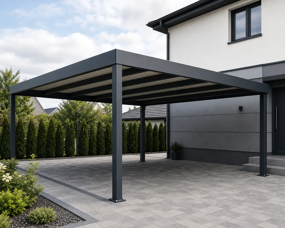 Stalowy carport przy domu